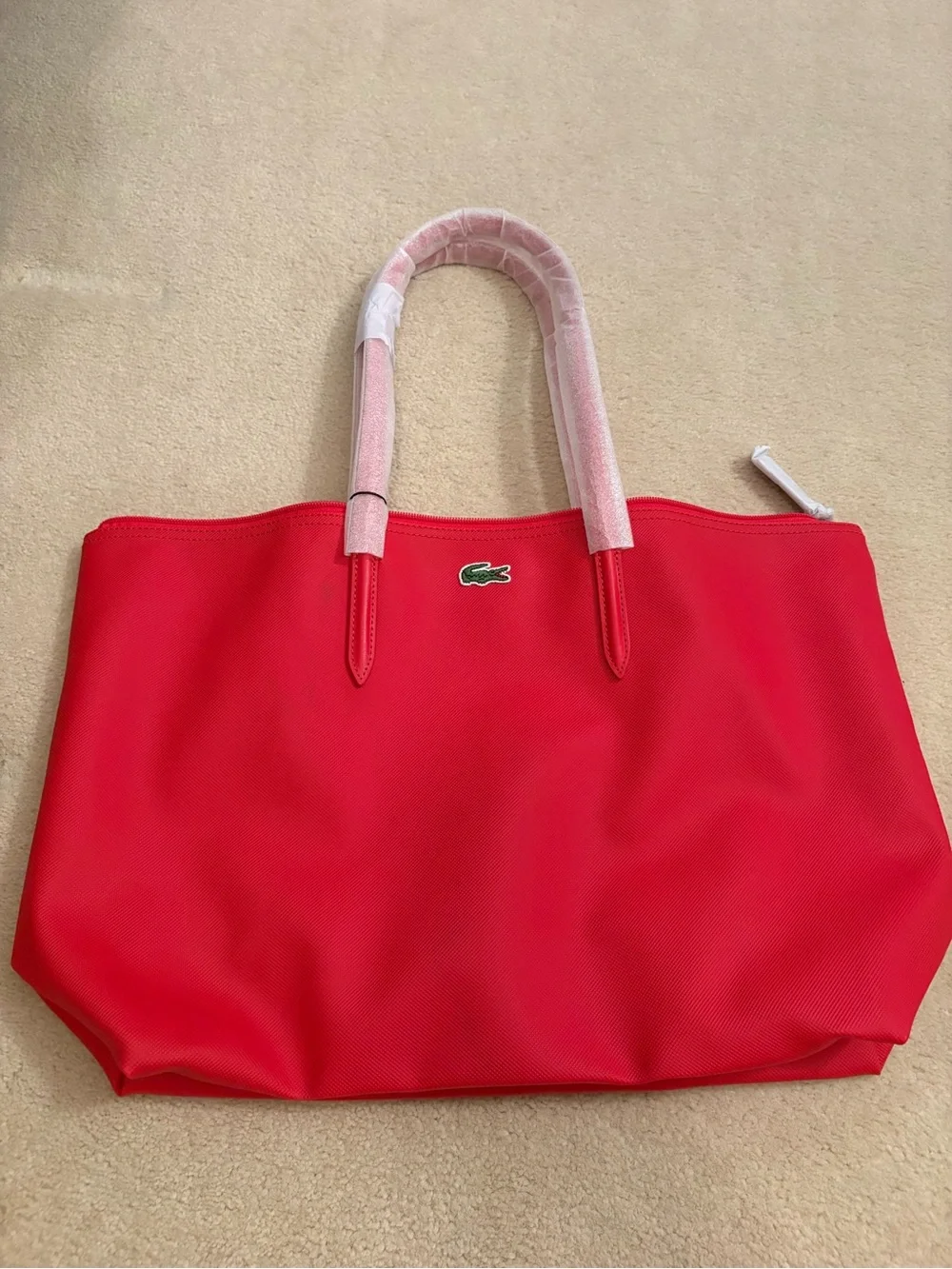 New with tags Lacoste Red Tote Bag with Signature Croc design